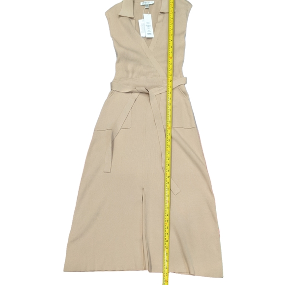 Ever New Lara Knit Dress In Latte Size 6 Collar Midi Belted V-neck Silky - Picture 11 of 14
